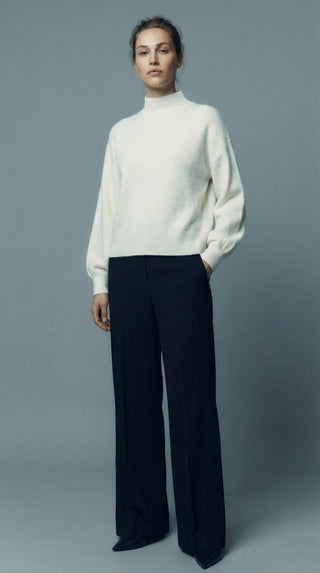 Maglia - Maglia collo alto baby alpaca polsino pince - Panna - VEVI