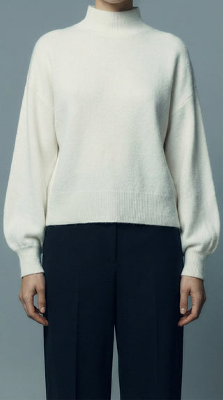 Maglia - Maglia collo alto baby alpaca polsino pince - Panna - VEVI