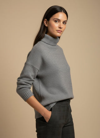 Maglia - Maglia collo alto paillettes - Grigio melange - VEVI