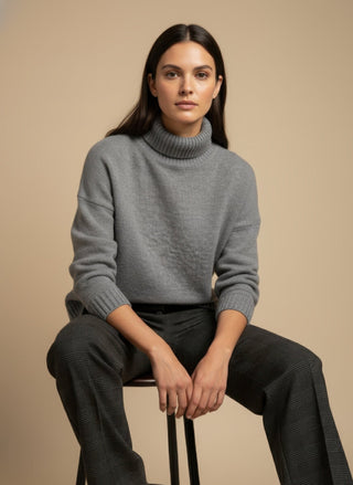 Maglia - Maglia collo alto paillettes - Grigio melange - VEVI