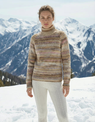 Maglia - Maglia collo alto riga melange afa 25206 - Beige - VEVI