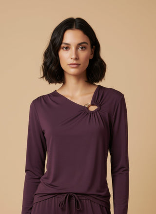 Maglia - Maglia cut out accessorio - Burgundy - vevi.it