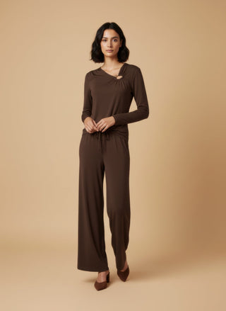 Maglia - Maglia cut out accessorio - Marrone - vevi.it