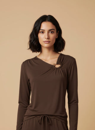 Maglia - Maglia cut out accessorio - Marrone - vevi.it