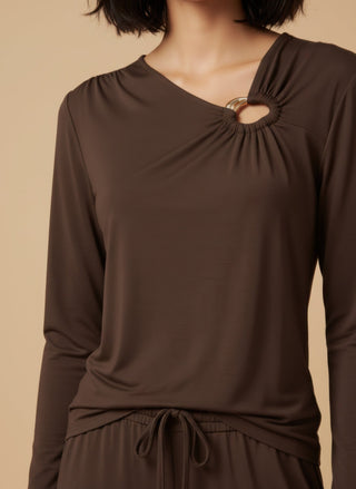 Maglia - Maglia cut out accessorio - Marrone - vevi.it
