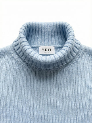 Maglia - Maglia dolcevita cashmere afa 6662 - Celeste - VEVI