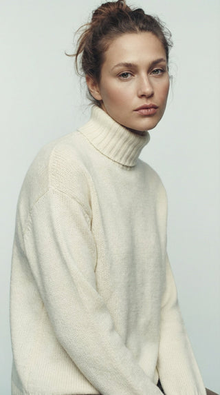 Maglia - Maglia dolcevita cashmere afa 6662 - Panna - VEVI