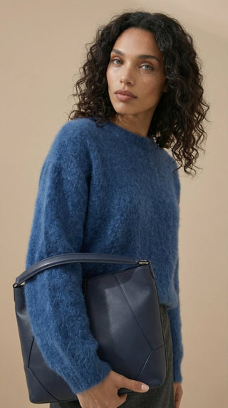 Maglia - Maglia girocollo fine wool CXA 24623 - Blu - VEVI