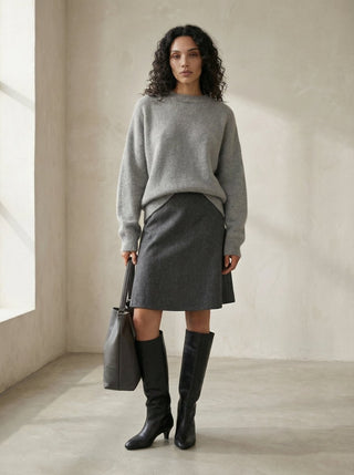 Maglia - Maglia girocollo fine wool CXA 24623 - Grigio melange - VEVI