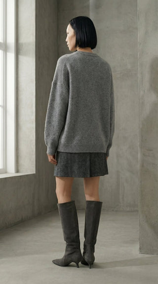 Maglia - Maglia girocollo fine wool CXA 24623 - Grigio melange - VEVI