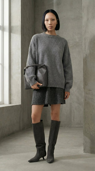 Maglia - Maglia girocollo fine wool CXA 24623 - Grigio melange - VEVI