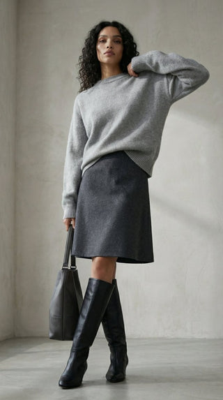 Maglia - Maglia girocollo fine wool CXA 24623 - Grigio melange - VEVI