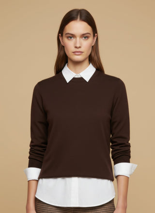 Maglia - Maglia girocollo misto lana - Marrone - vevi.it