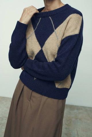 Maglia - Maglia girocollo rombi cashmere afa 6665 - Blu - VEVI
