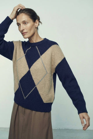 Maglia - Maglia girocollo rombi cashmere afa 6665 - Blu - VEVI