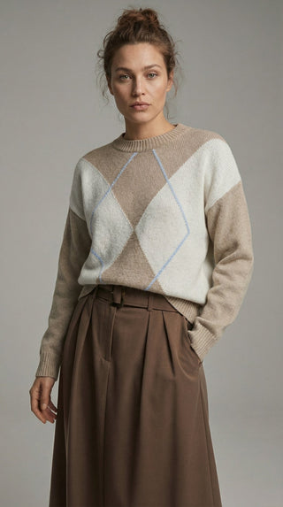 Maglia - Maglia girocollo rombi cashmere afa 6665 - Blu - VEVI