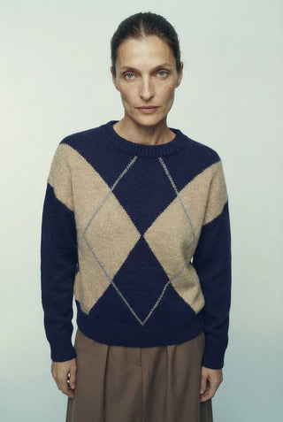 Maglia - Maglia girocollo rombi cashmere afa 6665 - Blu - VEVI