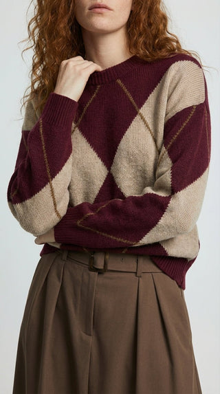 Maglia - Maglia girocollo rombi cashmere afa 6665 - Bordeaux - VEVI