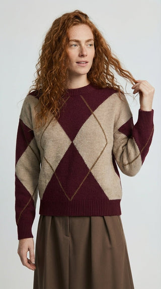 Maglia - Maglia girocollo rombi cashmere afa 6665 - Bordeaux - VEVI