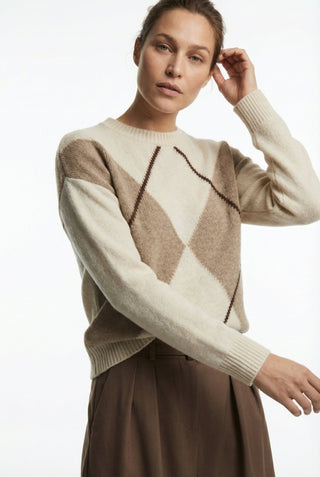 Maglia - Maglia girocollo rombi cashmere afa 6665 - Burro - VEVI