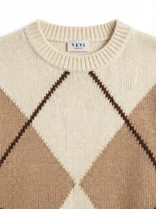 Maglia - Maglia girocollo rombi cashmere afa 6665 - Burro - VEVI