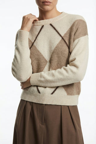 Maglia - Maglia girocollo rombi cashmere afa 6665 - Burro - VEVI