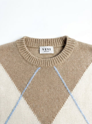 Maglia - Maglia girocollo rombi cashmere afa 6665 - Tortora - VEVI