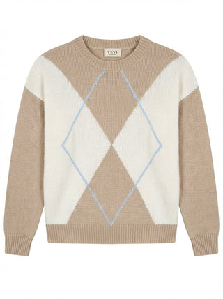 Maglia - Maglia girocollo rombi cashmere afa 6665 - Tortora - VEVI