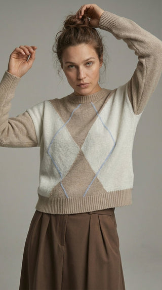 Maglia - Maglia girocollo rombi cashmere afa 6665 - Tortora - VEVI