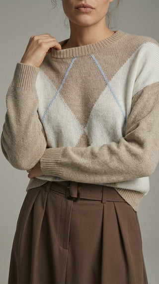 Maglia - Maglia girocollo rombi cashmere afa 6665 - Tortora - VEVI