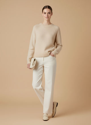 Maglia - Maglia girocollo spacchi 100% lana vergine - Beige melange - vevi.it