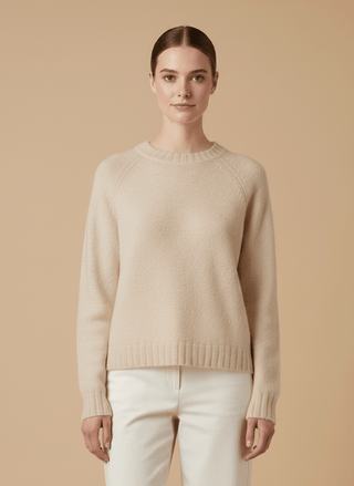 Maglia - Maglia girocollo spacchi 100% lana vergine - Beige melange - vevi.it
