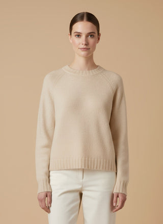 Maglia - Maglia girocollo spacchi 100% lana vergine - Beige melange - vevi.it