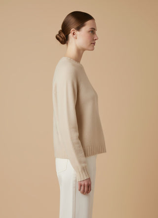 Maglia - Maglia girocollo spacchi 100% lana vergine - Beige melange - vevi.it