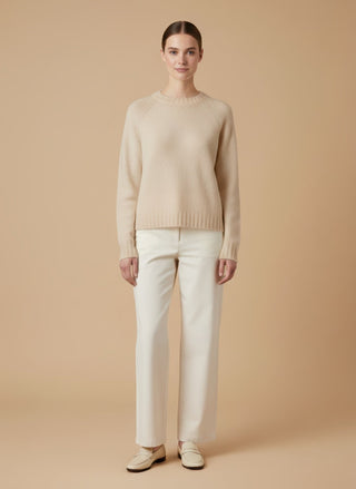 Maglia - Maglia girocollo spacchi 100% lana vergine - Beige melange - vevi.it