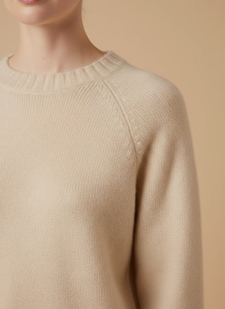 Maglia - Maglia girocollo spacchi 100% lana vergine - Beige melange - vevi.it