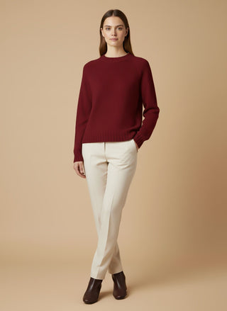 Maglia - Maglia girocollo spacchi 100% lana vergine - Bordeaux - vevi.it