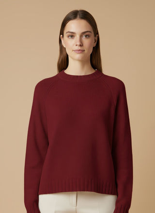 Maglia - Maglia girocollo spacchi 100% lana vergine - Bordeaux - vevi.it
