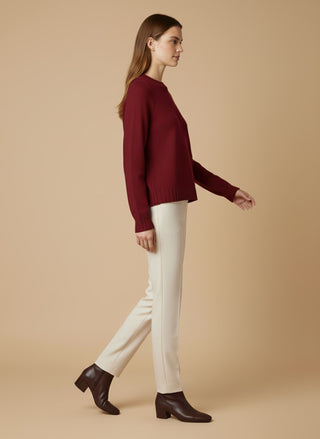 Maglia - Maglia girocollo spacchi 100% lana vergine - Bordeaux - vevi.it