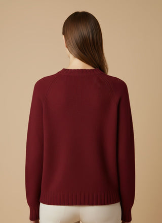 Maglia - Maglia girocollo spacchi 100% lana vergine - Bordeaux - vevi.it