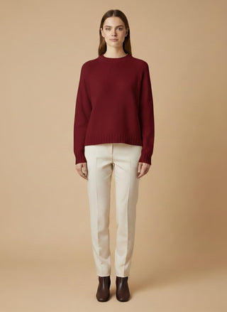 Maglia - Maglia girocollo spacchi 100% lana vergine - Bordeaux - vevi.it