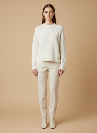 Maglia - Maglia girocollo spacchi 100% lana vergine - Panna - vevi.it