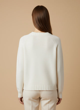 Maglia - Maglia girocollo spacchi 100% lana vergine - Panna - vevi.it