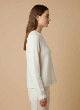 Maglia - Maglia girocollo spacchi 100% lana vergine - Panna - vevi.it