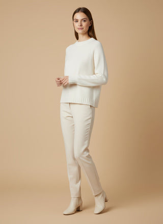 Maglia - Maglia girocollo spacchi 100% lana vergine - Panna - vevi.it