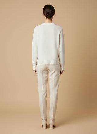 Maglia - Maglia girocollo spacchi 100% lana vergine - Panna - vevi.it