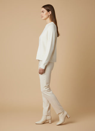 Maglia - Maglia girocollo spacchi 100% lana vergine - Panna - vevi.it