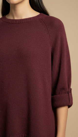 Maglia - Maglia girocollo spacchi bordo pizzo - Bordeaux - VEVI