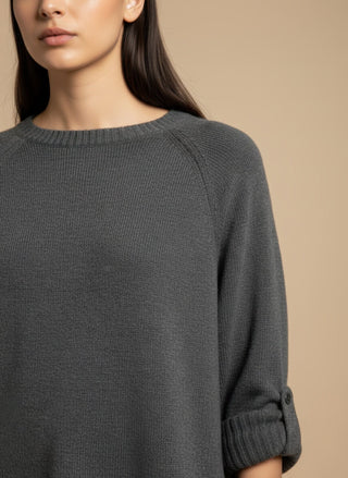 Maglia - Maglia girocollo spacchi bordo pizzo - Grigio melange - VEVI