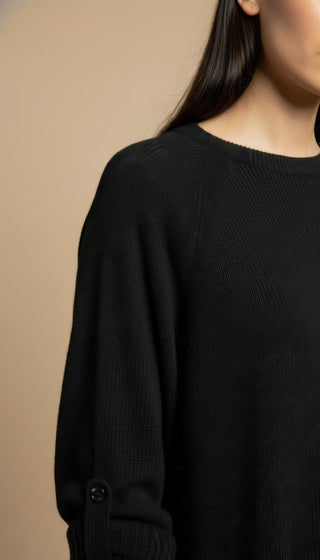 Maglia - Maglia girocollo spacchi bordo pizzo - Nero - VEVI